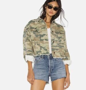 Free People Camo Printed Cropped Denim Jacket size Small